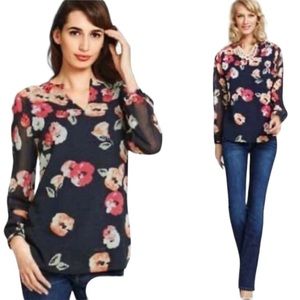 CAbi Chiffon Floral Poppy Print Blouse